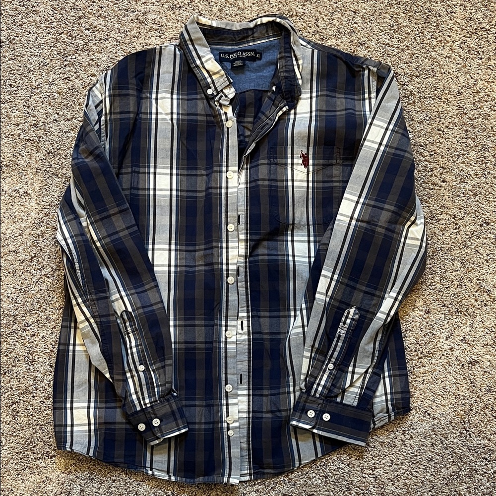 Ralph Lauren Men's Blue and White Plaid Shirt